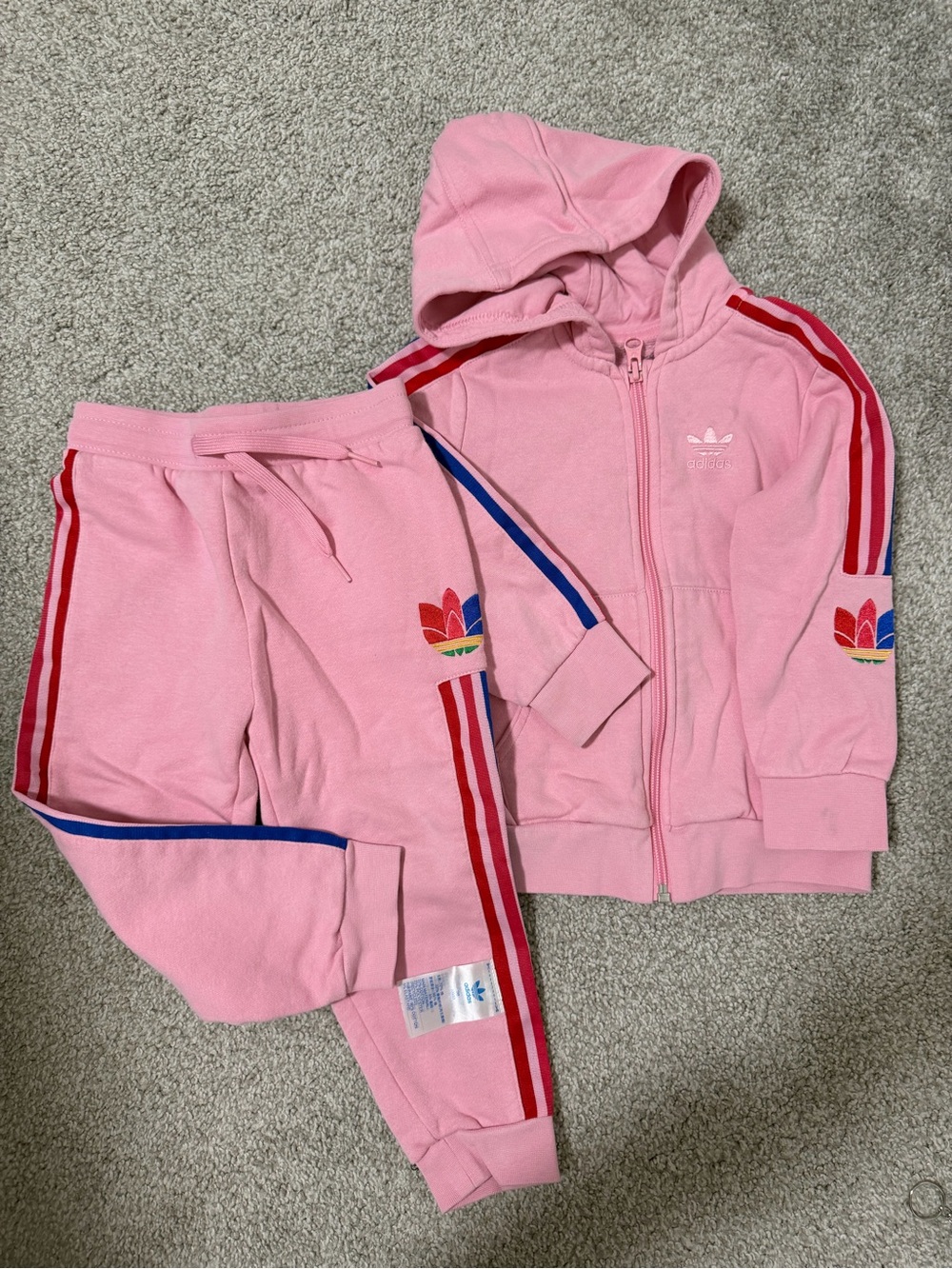 Adidas Kids Pink Hooded Full-Zip Jacket & Joggers Set